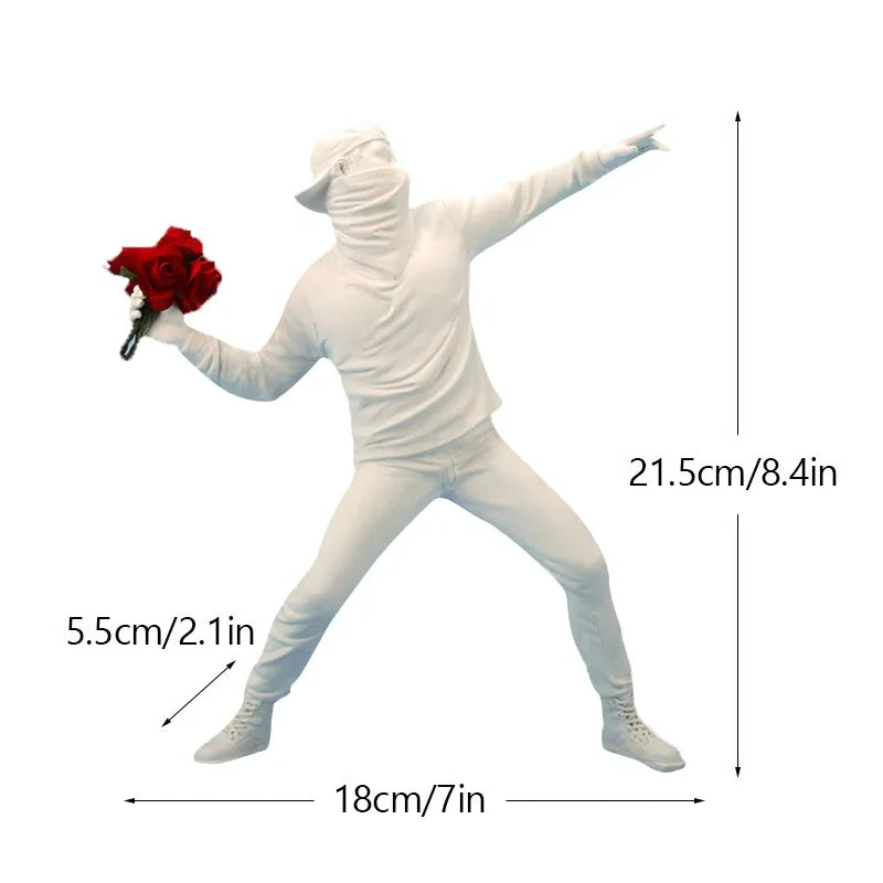 DecorBites™ Banksy Sculpture Collection: Flower Thrower & Balloon Girl Figurines for Home & Office