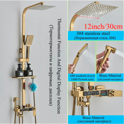 DecorBites™ Digital Display Thermostatic Shower Faucet Set with Rain Shower Column, Black
