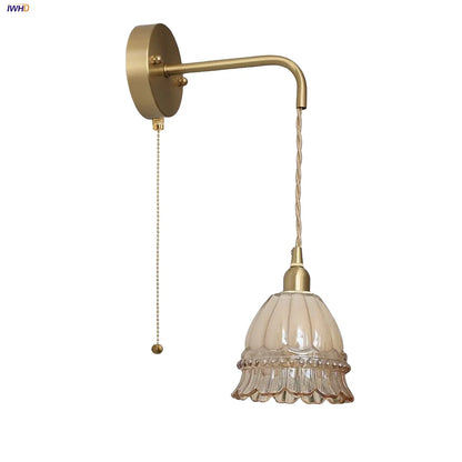 DecorBites™ Amber Glass LED Wall Light with Pull Chain Switch, Modern Nordic Flower Wall Sconce