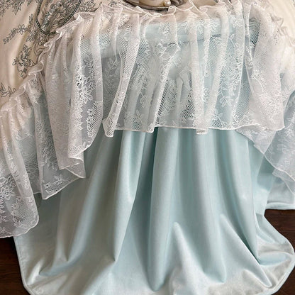 DecorBites™ French Lace Ruffles Princess Bedding Set with Milk Velvet Quilt Cover & Pillowcases