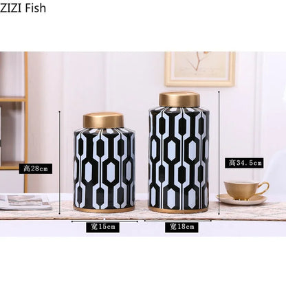 DecorBites™ Geometric Stripes Ceramic Vase Home Decor Storage Tank Living Room Table