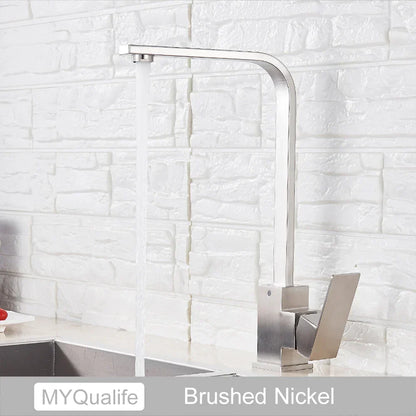 DecorBites™ Black Square Kitchen Faucet: Chorme/Gold Hot Cold Mixer Tap 360° Rotation