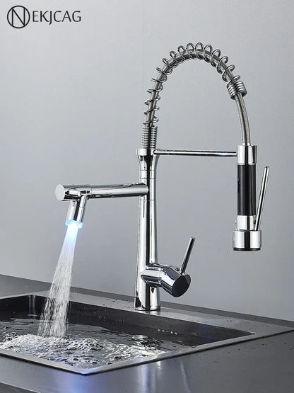 DecorBites™ Dual Nozzle Gourmet Kitchen Faucet | Pull-Down, 360° Rotation, Chrome Mixer