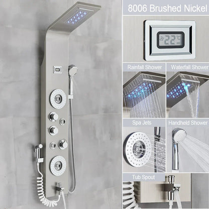 DecorBites™ Black LED Waterfall Rain Shower Panel Faucet Set with Massage Jets