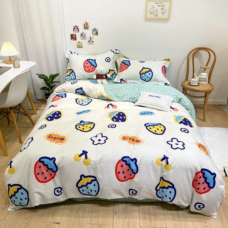 DecorBites™ Flowers Print Cotton King Size Bedding Set, Soft & Comfortable Duvet Cover Set