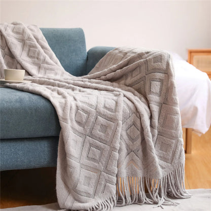 DecorBites™ Knitted Nordic Sofa Blanket - Soft Wool Blend Bed End Towel for Hotel Bedroom Decor