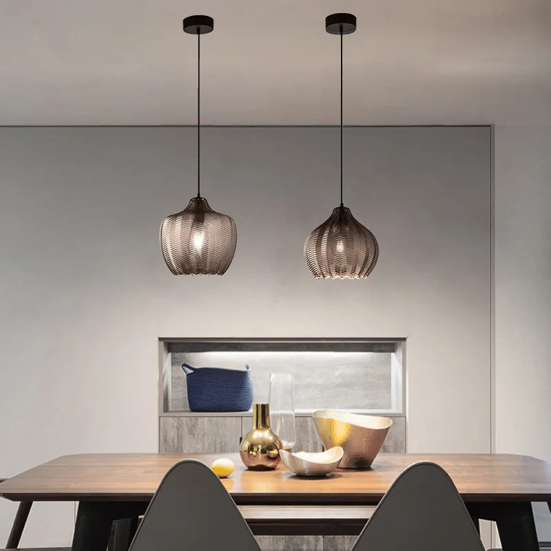 DecorBites™ Amber Gray Glass Chandelier LED Light Modern Nordic Bedroom Restaurant Bar Staircase Lamp