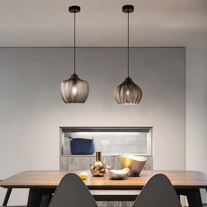 DecorBites™ Amber Gray Glass Chandelier LED Light Modern Nordic Bedroom Restaurant Bar Staircase Lamp