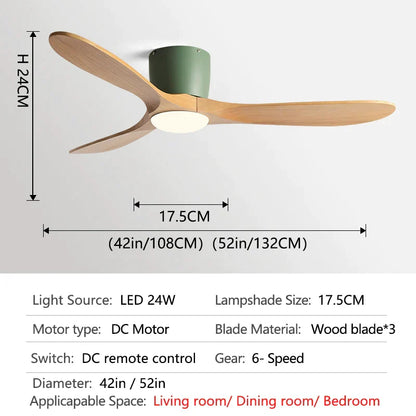 DecorBites™ 52" Low Floor Fan Lights Wood Blade Remote Control Ceiling Fan Strong Winds