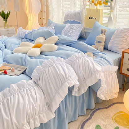 ™ Lace Trim Solid Cotton Bedding Set - Queen/King/Double/Single Sizes