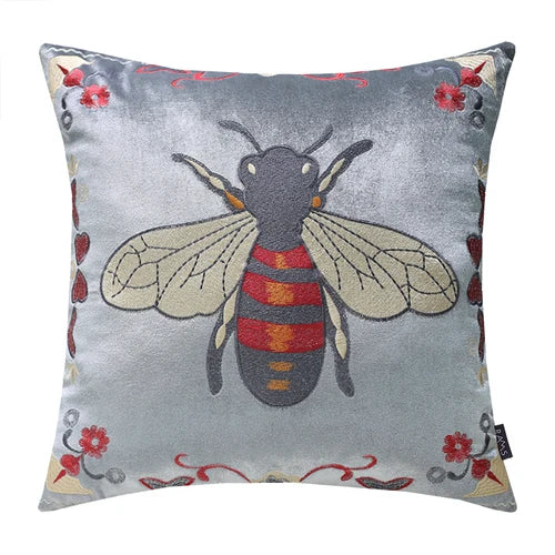 DecorBites™ Bee Embroidery Cushion Cover - Exquisite Animal Design for Sofa Decor