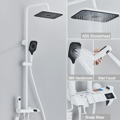 DecorBites™ Black Piano Digital Shower System with Intelligent Brass Faucets and White Rainfall Shower