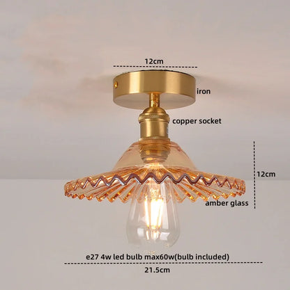 ™ Green Glass Copper Ceiling Light Fixture Balcony Kitchen Modern LED Lamp