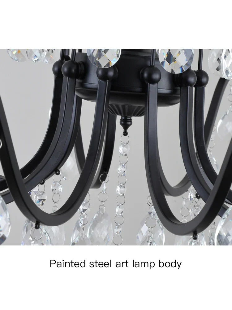 DecorBites™ Black Wrought Iron Crystal Chandelier for Living & Dining Room - Elegance meets Style