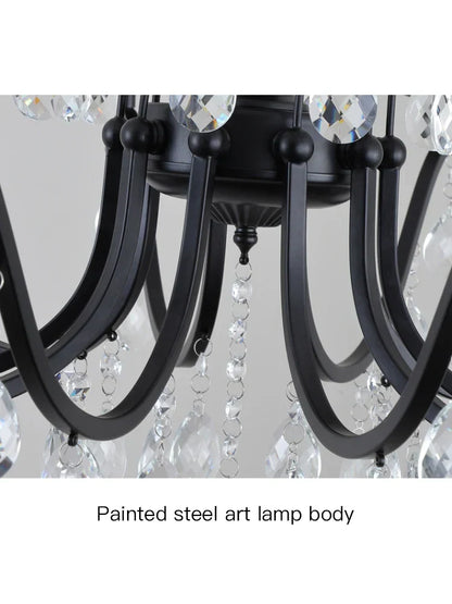 DecorBites™ Black Wrought Iron Crystal Chandelier for Living & Dining Room - Elegance meets Style