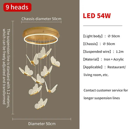 DecorBites™ Butterfly Chandelier: Nordic Staircase Pendant Lamp for Living Room Ceiling Light