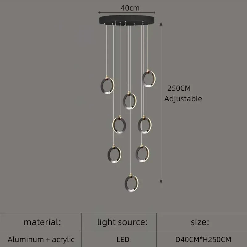 DecorBites™ Aluminum LED Chandelier Crystal Round Hanging Lamps Luxury Staircase Lighting Fixtures