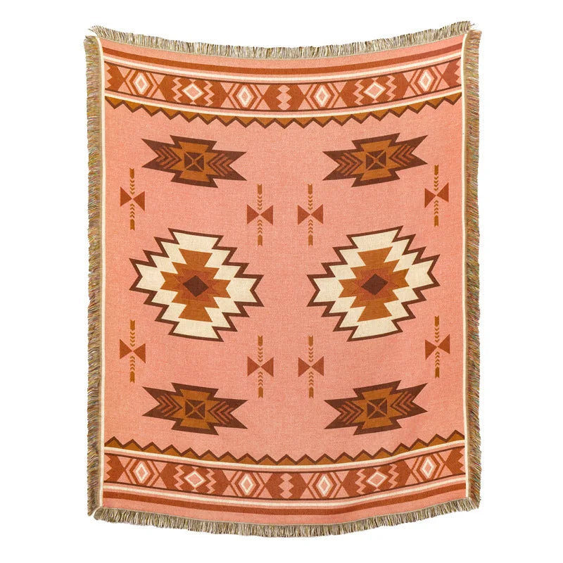 DecorBites™ Beach Blanket Sofa Cover - American Country Plaid Blanket - Cotton Tassel Throw Tapestry