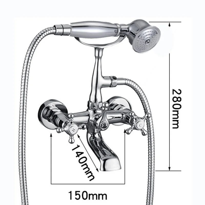DecorBites™ Antique Brass Shower Faucet Kit with Wall Mounted Hand Held Shower Head