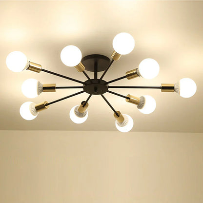 DecorBites™ Industrial Rod Iron Wood Sputnik Chandelier Ceiling Lamp LED E27 Home Lighting