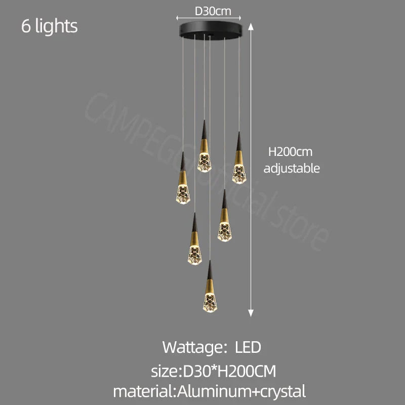 DecorBites™ Crystal Chandelier LED Staircase Lamp for Elegant Living Room, Kitchen, and Restaurant
