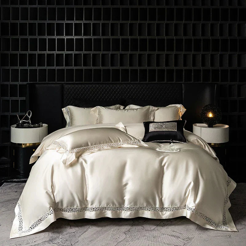 DecorBites™ Brocade Lace Edge Egyptian Cotton Bedding Set - 4Pcs