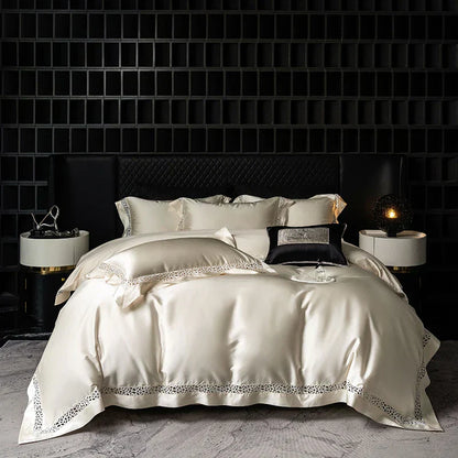 DecorBites™ Brocade Lace Edge Egyptian Cotton Bedding Set - 4Pcs