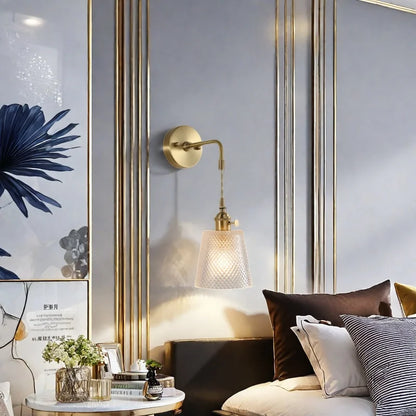 DecorBites™ Brass Glass LED Wall Sconce Light for Living Room, Bedroom, Bathroom