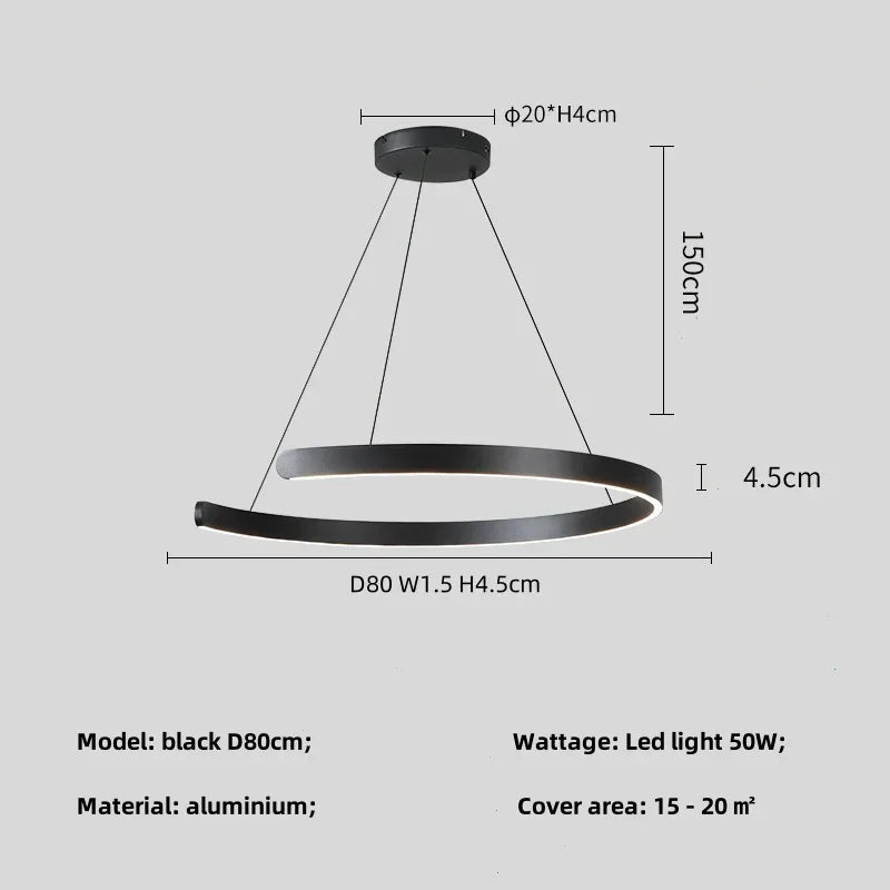 DecorBites™ Black LED Chandelier Pendant Light for Foyer Stairs Bar, Minimalist Indoor Hanging Lamp