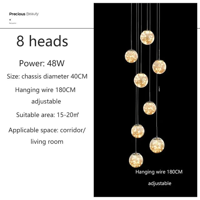 DecorBites™ Luminous Glass Ball Pendant Chandeliers for Living Dining Room Decor LED Lighting