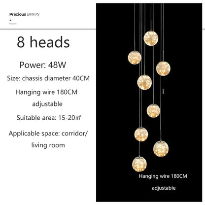 DecorBites™ Luminous Glass Ball Pendant Chandeliers for Living Dining Room Decor LED Lighting