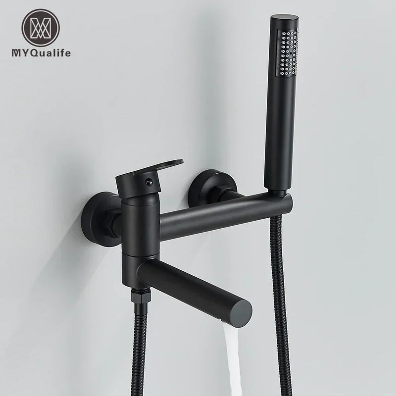 DecorBites™ Black Wall Mount Waterfall Tub Shower System Faucet