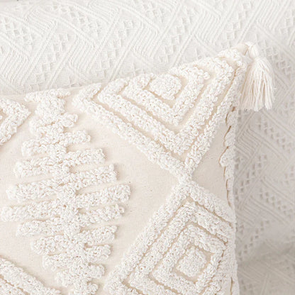 DecorBites™ Cotton Tassels White Cushion Covers 45x45/30x50cm - Square Geometry Pillowcase