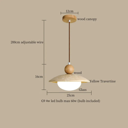 DecorBites™ LED Pendant Lamp Yellow Travertine Wood Nordic Minimalism Hanging Light