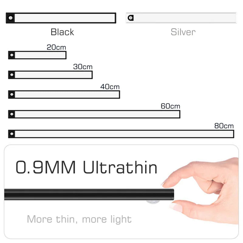 ™ LED Cabinet Light Bar: Motion Sensor, Aluminium, Long Strip, Magnet, Kitchen Closet Wardrobe