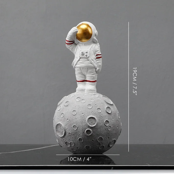 DecorBites™ Astronaut Figurines: Modern Spaceman with Moon Sculpture, Perfect Gift for Man & Boyfriend