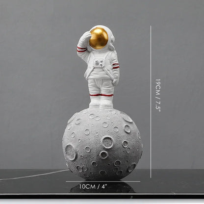 DecorBites™ Astronaut Figurines: Modern Spaceman with Moon Sculpture, Perfect Gift for Man & Boyfriend