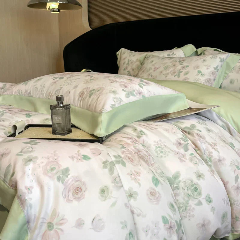 DecorBites™ Eucalyptus Fiber Flowers Bedding Set: Duvet Cover, Bed Sheet, Pillowcase - 4Pcs