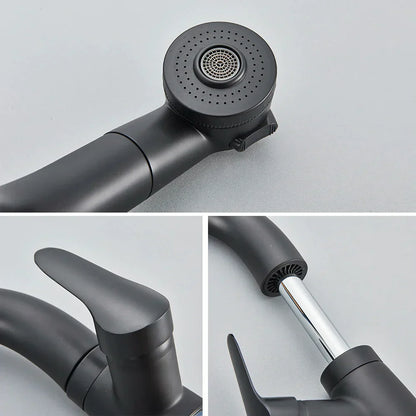 DecorBites™ Black Basin Faucet: Pull Out Sink Mixer Tap with 360° Rotation and Hot&Cold Sprayer