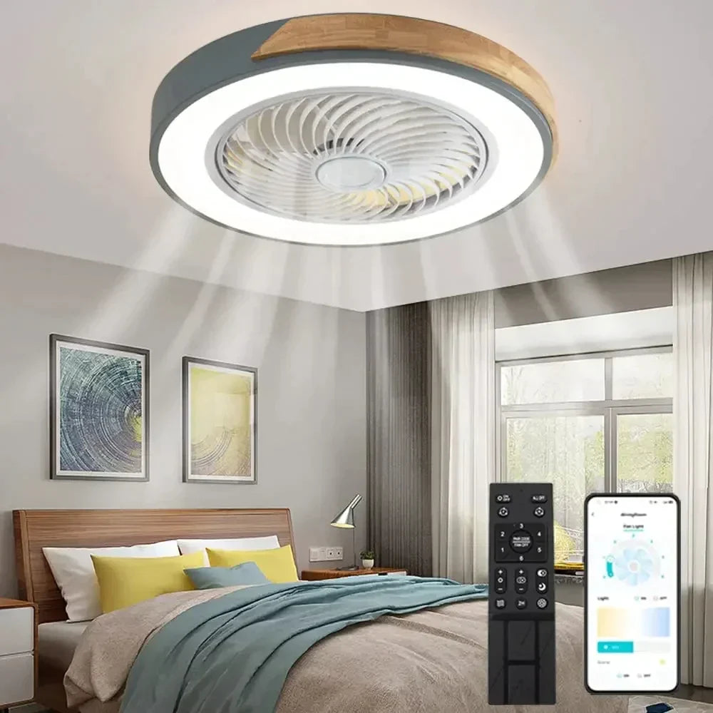 DecorBites™ Low Profile Wood Ceiling Fan Light with Remote Control LED Indoor Air Circulator