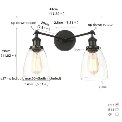 DecorBites™ Black LED Wall Sconce 2-Head Lamp for Bedroom Bathroom Mirror