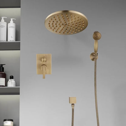 DecorBites™ Antique Brass Shower Faucet Set with 10 Inch Round Head - Bathroom Wall Kit