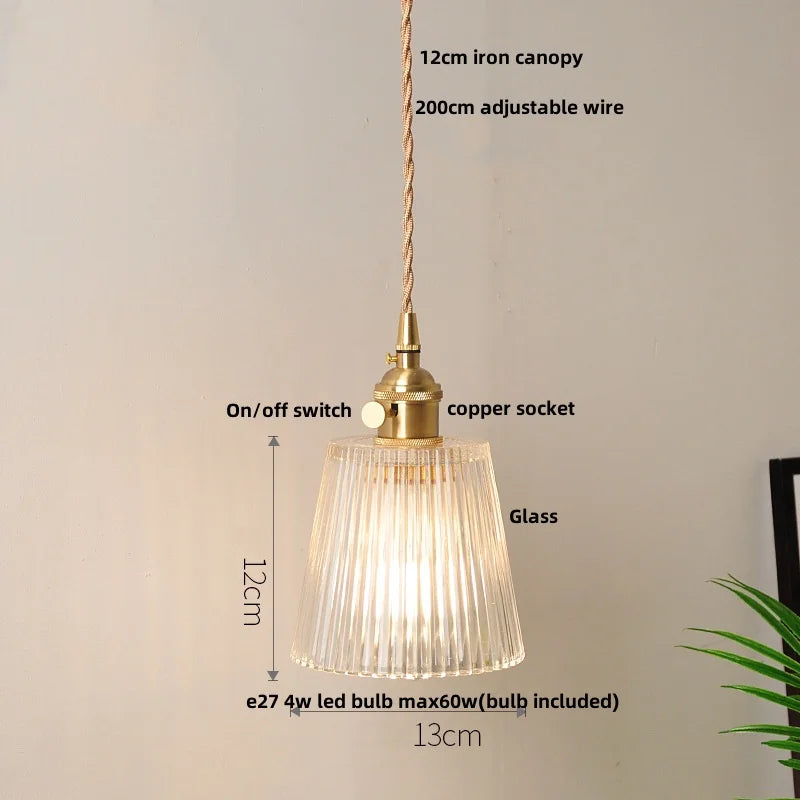 DecorBites™ Clear Leaf Glass LED Pendant Copper Switch Kitchen Dining Room Light