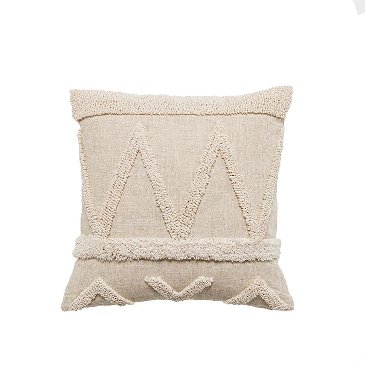 DecorBites™ Boho Beige White Tufted Tassel Pillow Cover Set