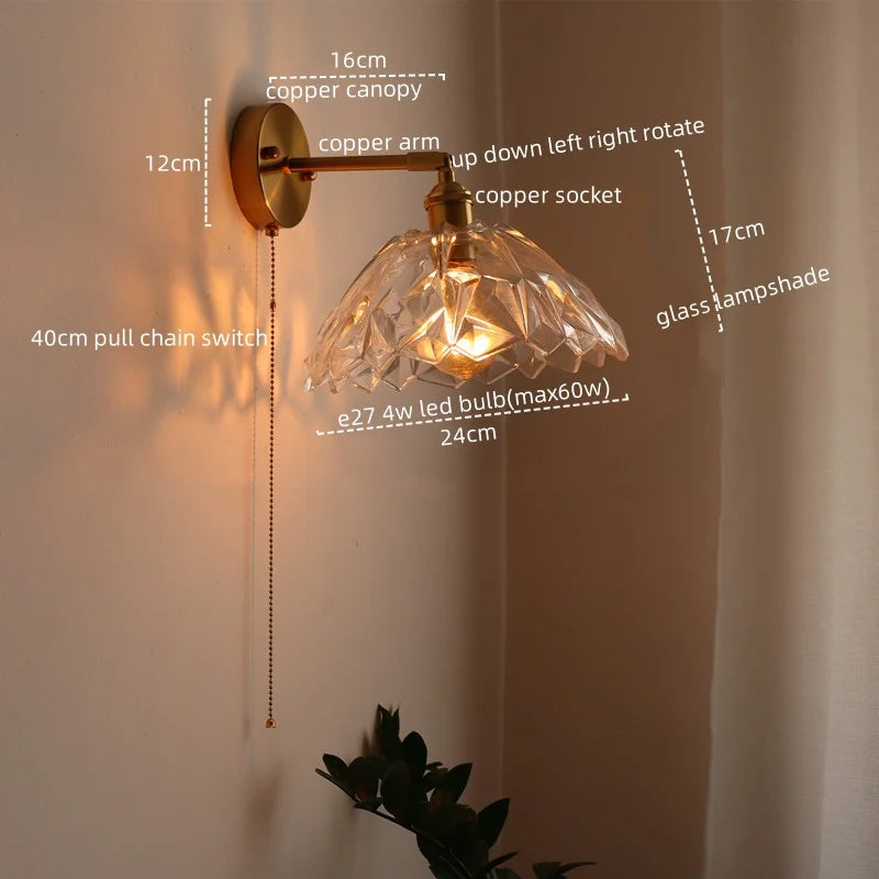 DecorBites™ Japanese Style LED Glass Copper Wall Lamp Sconce for Restaurant, Bar, Bedroom, Bathroom