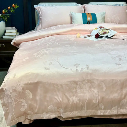 DecorBites™ Blue Satin Jacquard Queen Duvet Cover Set with Sheet & Pillowcases