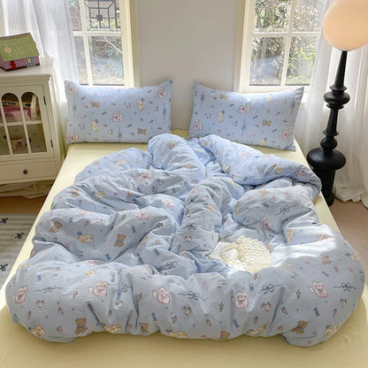 DecorBites™ Cotton Flower Print Bedding Set - Romantic High-Density Comforter for Adults
