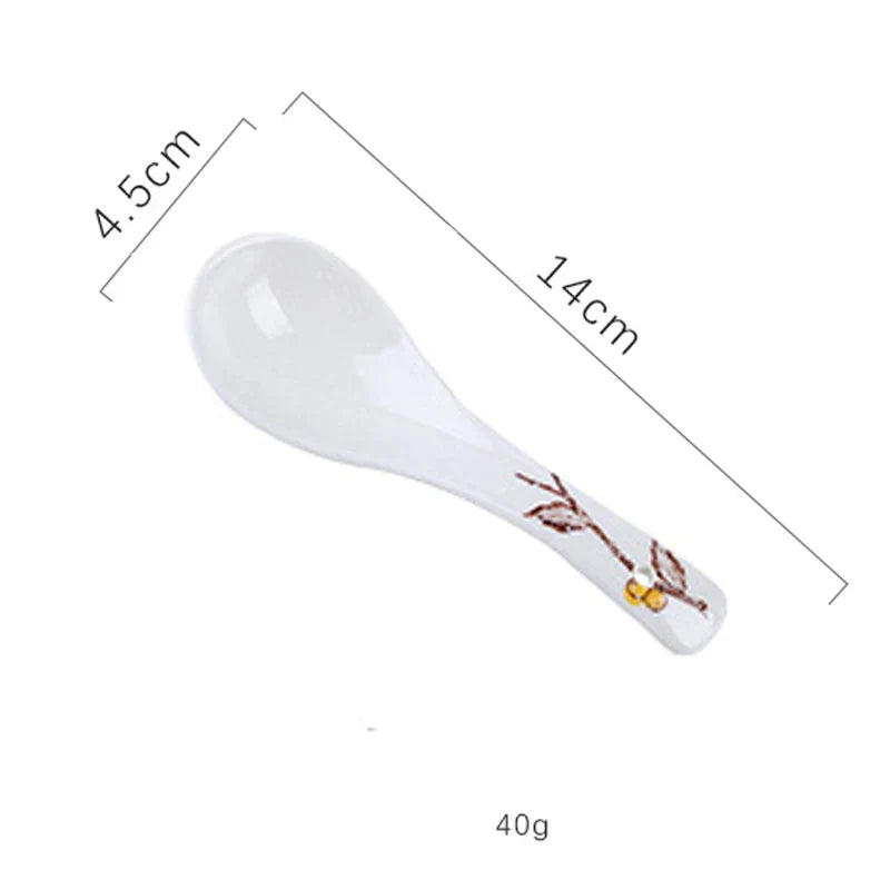 DecorBites™ 6.5inch Retro Ceramic Ramen Bowl Set with Lid, Chopsticks, and Spoons