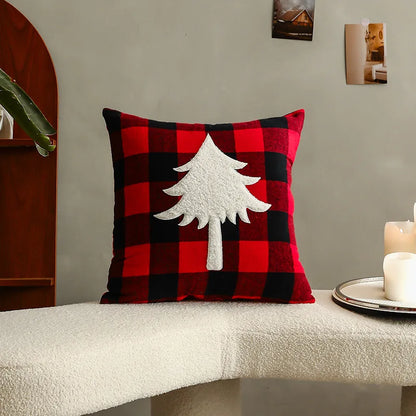 DecorBites™ Christmas Letter Embroidery Plaid Cushion Cover Set