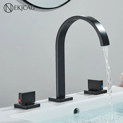 DecorBites™ Crystal Handle Gold Bathroom Basin Faucet Three Hole Mixer for Bathtub